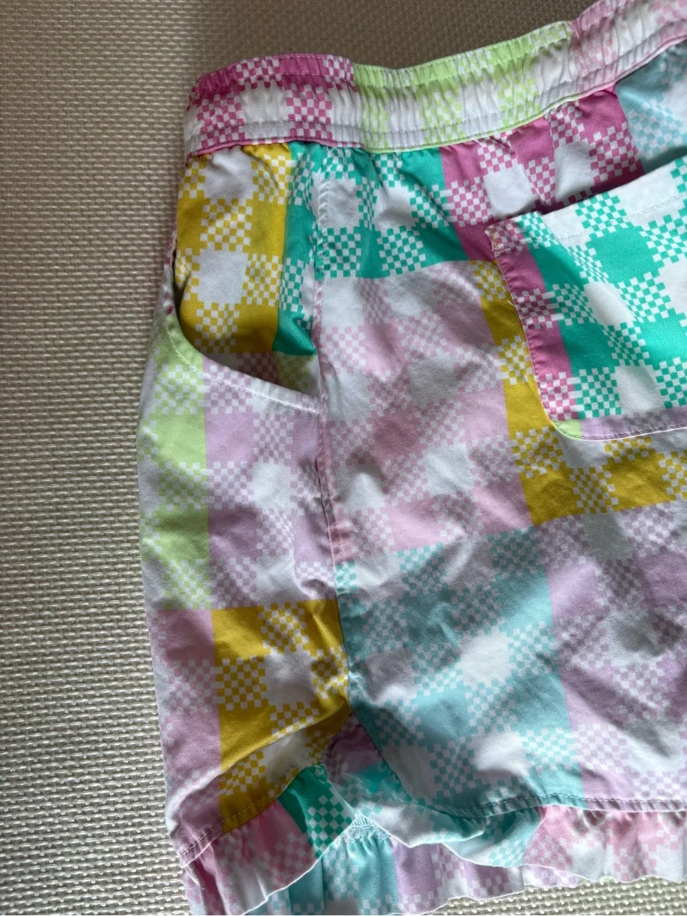 Lands End Girls Shorts XL 14/16 Gingham Rainbow Ruffle Cotton Colorful Preppy